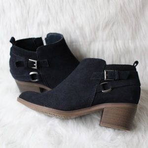 Sonoma Genuine Suede Navy Blue Stacked Heel Boots